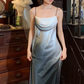 Schwarz-weißes, modisches, farbverlaufsloses, schlichtes Schnittdesign, langes, elegantes Satin-Ballkleid, Abendkleid für Hochzeitsgäste, Partykleid gh4730