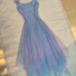Robe de soirée courte/mi-longue en mousseline de soie, motif fée violet et bleu, pour fête d'anniversaire, gh4744