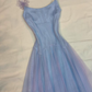 Robe de soirée courte/mi-longue en mousseline de soie, motif fée violet et bleu, pour fête d'anniversaire, gh4744