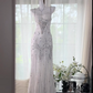 Weißes, glänzendes, perlenbesetztes, langes Chiffon-Ballkleid, Abendkleid, Partykleid gh4746