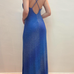 Robe de soirée longue en satin bleu scintillant gh4812