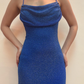 Robe de soirée longue en satin bleu scintillant gh4812