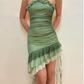 Robe de soirée en mousseline de soie verte brillante à volants, robe de soirée d'anniversaire tendance gh4814