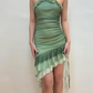 Robe de soirée en mousseline de soie verte brillante à volants, robe de soirée d'anniversaire tendance gh4814