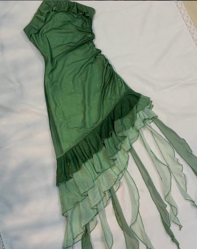 Robe de soirée en mousseline de soie verte brillante à volants, robe de soirée d'anniversaire tendance gh4814