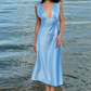 Robe de soirée longue en satin bleu simple et élégante à col en V gh3165