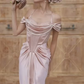 Rosa Vintage Perlen Perlen lange Satin formale Ballkleid Abendkleid Partykleid Brautjungfer Kleider gh4899