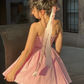 Girlhomeshops - Robe de soirée courte en satin rose tendance, robe d'anniversaire gh5271