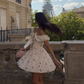 Girlhomeshops-White pink floral short chiffon homecoming dress birthday party dress gh5317