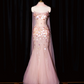girlhomeshops--Pink Mermaid Sequined Long Tulle Prom Dress Evening Gown gh5701