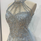 Light blue elegant gorgeous exquisite beaded long Tulle shining ball gown evening dress wedding dress gh4353