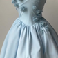 girlhomeshops-Blue Short Floral Satin Spaghetti Strap Homecoming Dress gh5779