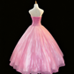 girlhomeshops-Rosa Farbverlauf Trägerloses Langarm-Organza-Kleid gh5822