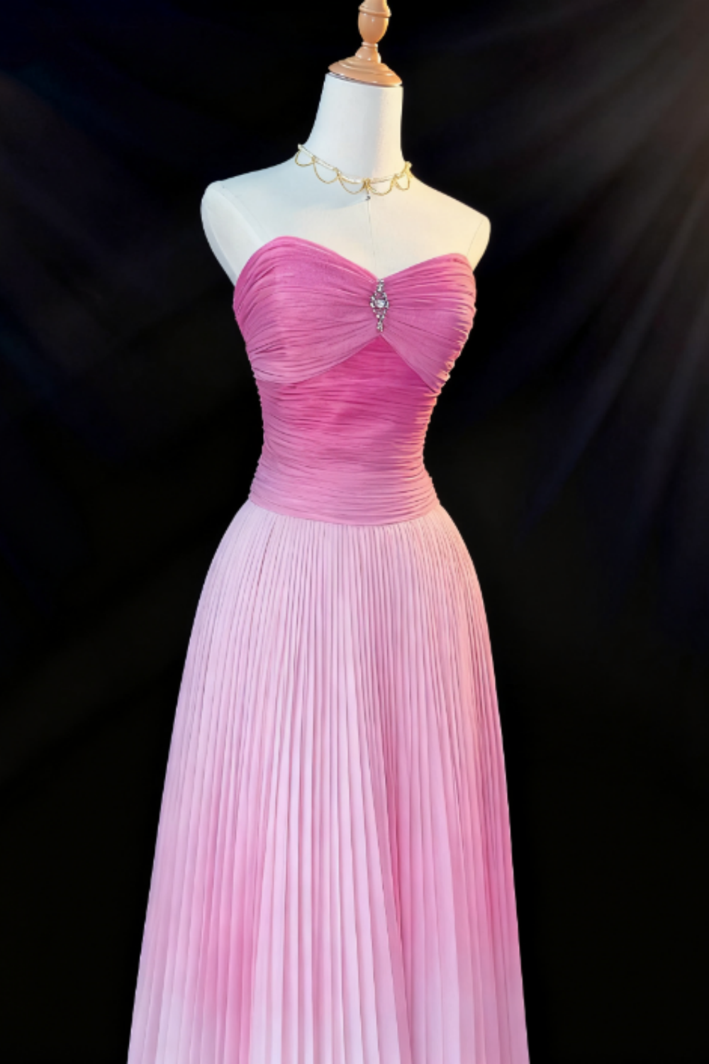 girlhomeshops-Rosa Farbverlauf Trägerloses Langarm-Organza-Kleid gh5822