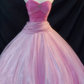 girlhomeshops-Rosa Farbverlauf Trägerloses Langarm-Organza-Kleid gh5822