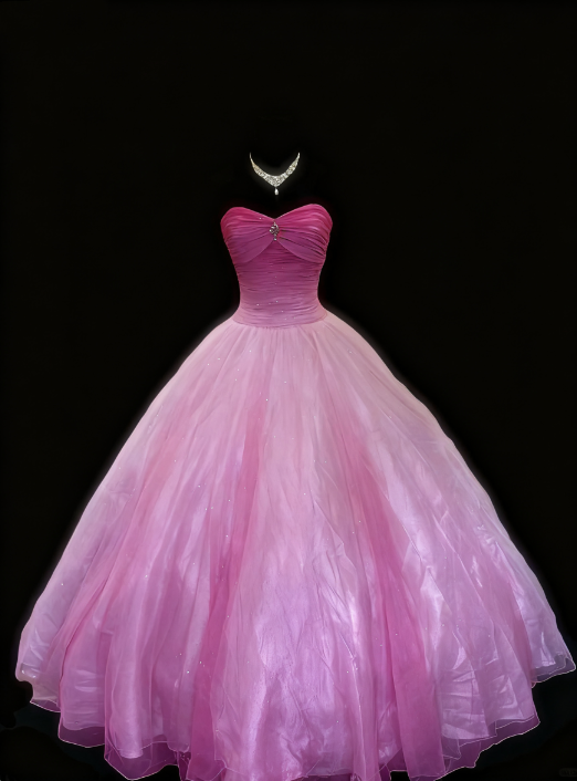 girlhomeshops-Rosa Farbverlauf Trägerloses Langarm-Organza-Kleid gh5822