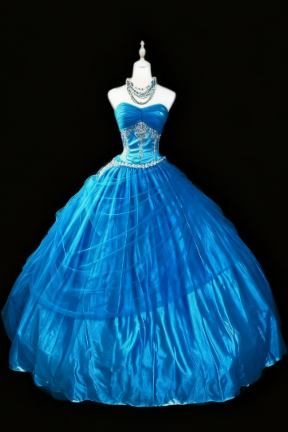 girlhomeshops-Blaues trägerloses langes Organza-Kleid gh5823