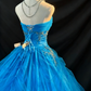girlhomeshops-Blaues trägerloses langes Organza-Kleid gh5823