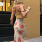 girlhomeshops-Floral Chiffon Ruffled Shoulder Strap Chill Mid-Length Dress gh5864