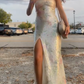 girlhomeshops-Charming Dress With Shiny Floral Slit Tube Top Long Sequins Prom Dress Graduation Dress gh5865