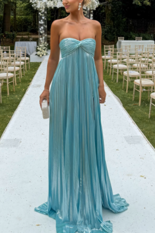girlhomeshops-Blue Tube Top Fashion Elegant Long Wedding Guest Dress Party Dress gh5924