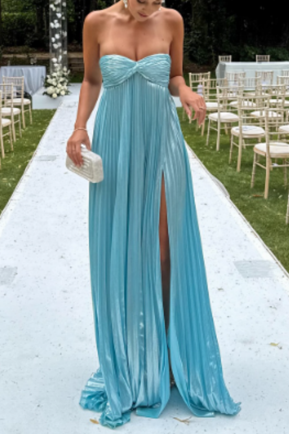 girlhomeshops-Blue Tube Top Fashion Elegant Long Wedding Guest Dress Party Dress gh5924