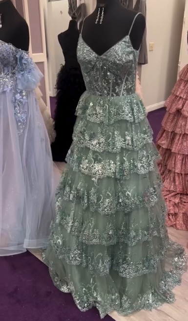 girlhomeshops-Gray/Blue Long Princess Sparkling Sequined Long Tulle Prom Dress Graduation Dress gh5925