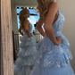 girlhomeshops-Blue Long Princess Shiny Sequins Long Tulle Ball Gown Graduation Dress gh5926