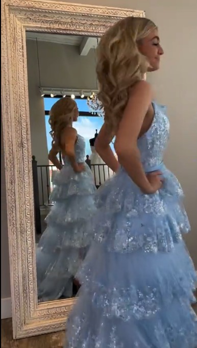 girlhomeshops-Blue Long Princess Shiny Sequins Long Tulle Ball Gown Graduation Dress gh5926