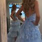 girlhomeshops-Blue Long Princess Shiny Sequins Long Tulle Ball Gown Graduation Dress gh5926