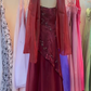 Burgundy Vintage Beaded Long Ball Gown Evening Dress Floor Length Party Dress with Scarf gh3059