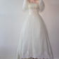 Vintage-Palastkleid mit Puffärmeln aus Spitze | Tüll-Maxikleid mit taillierter Schleppe gh6420