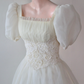 Vintage-Palastkleid mit Puffärmeln aus Spitze | Tüll-Maxikleid mit taillierter Schleppe gh6420