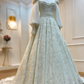 Vintage-Kleid mit Puffärmeln, Schleppe aus Spitze und Tüll | Edwardianisches Ballkleid im Maxi-Stil mit hohem Kragen für Hochzeit, Braut, Gala und Ball gh6409