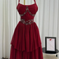 girlhomeshops-Burgundy Chiffon Long Dress With Delicate Beading gh6251