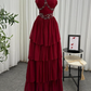 girlhomeshops-Burgundy Chiffon Long Dress With Delicate Beading gh6251