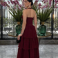 girlhomeshops-Burgundy Chiffon Long Dress With Delicate Beading gh6251