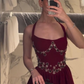 girlhomeshops-Burgundy Chiffon Long Dress With Delicate Beading gh6251