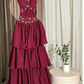 girlhomeshops-Burgundy Chiffon Long Dress With Delicate Beading gh6251