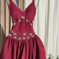 girlhomeshops-Burgundy Chiffon Long Dress With Delicate Beading gh6251