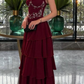 girlhomeshops-Burgundy Chiffon Long Dress With Delicate Beading gh6251