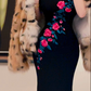 Vintage Luxury Style Mermaid Ankle-Length Black Pink Rose Embroidered Camisole Gown - Slim Elegant Dress for Dinner & Date gh6488