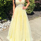 Robe longue en tulle jaune, robe de soirée gh6541