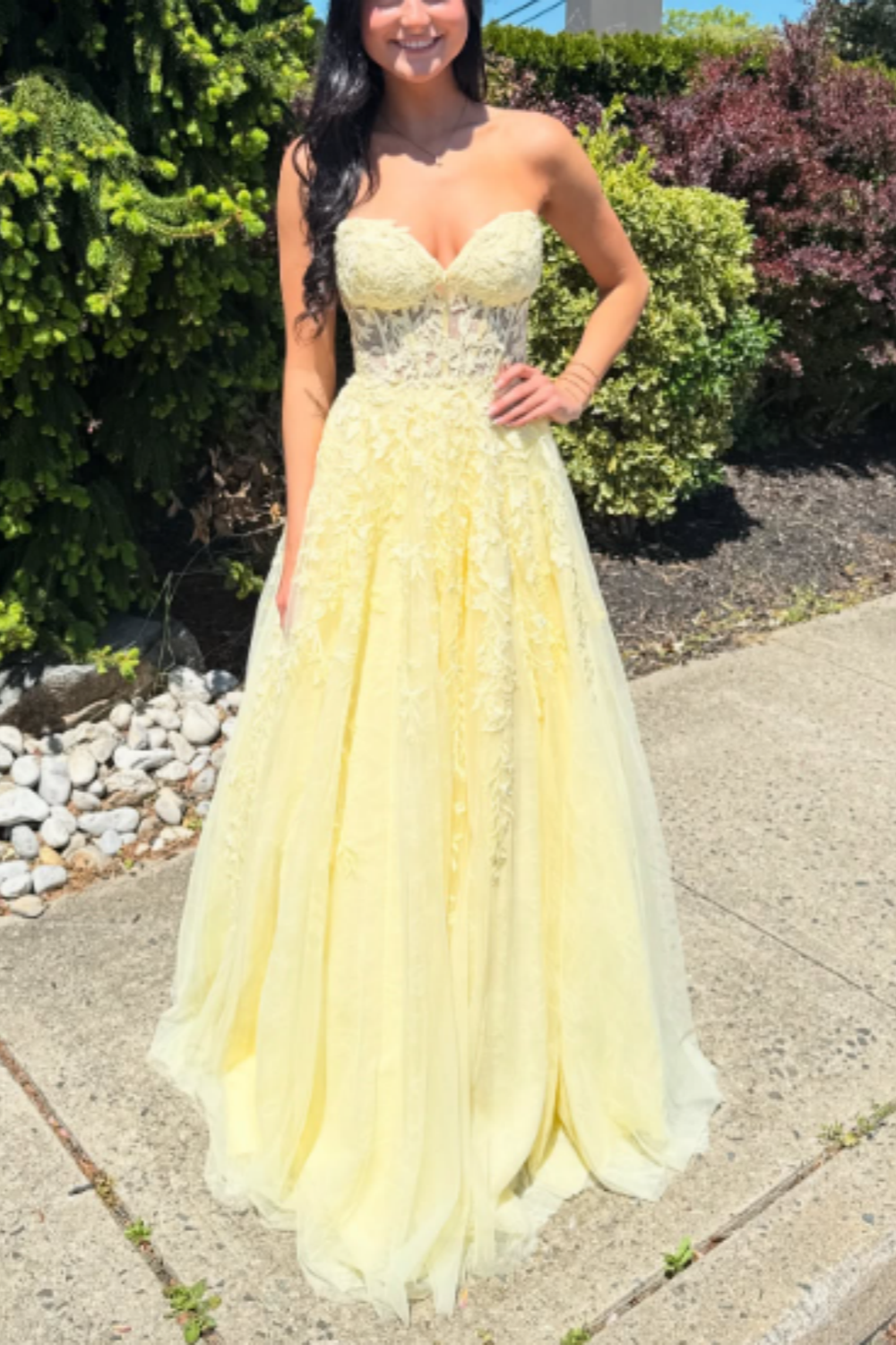 Robe longue en tulle jaune, robe de soirée gh6541