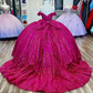 Robe de bal fuchsia à sequins épaules dénudées : tulle pailleté épais, décolleté en cœur, taille cintrée, robe de princesse pour banquet (gh6588)