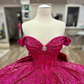 Robe de bal fuchsia à sequins épaules dénudées : tulle pailleté épais, décolleté en cœur, taille cintrée, robe de princesse pour banquet (gh6588)