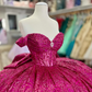 Robe de bal fuchsia à sequins épaules dénudées : tulle pailleté épais, décolleté en cœur, taille cintrée, robe de princesse pour banquet (gh6588)