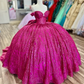 Robe de bal fuchsia à sequins épaules dénudées : tulle pailleté épais, décolleté en cœur, taille cintrée, robe de princesse pour banquet (gh6588)