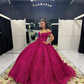 Robe de bal fuchsia à sequins épaules dénudées : tulle pailleté épais, décolleté en cœur, taille cintrée, robe de princesse pour banquet (gh6588)