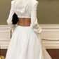 Chic Luxury Edgy Style Cutout Set Dress | White Shirt-Style Bandeau + Ballgown Maxi Skirt for Art Exhibition Gala Luxury Social Outfit gh6437